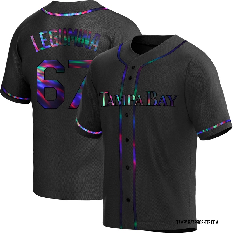 Casey Legumina Men's Tampa Bay Rays Alternate Jersey - Black Holographic Replica