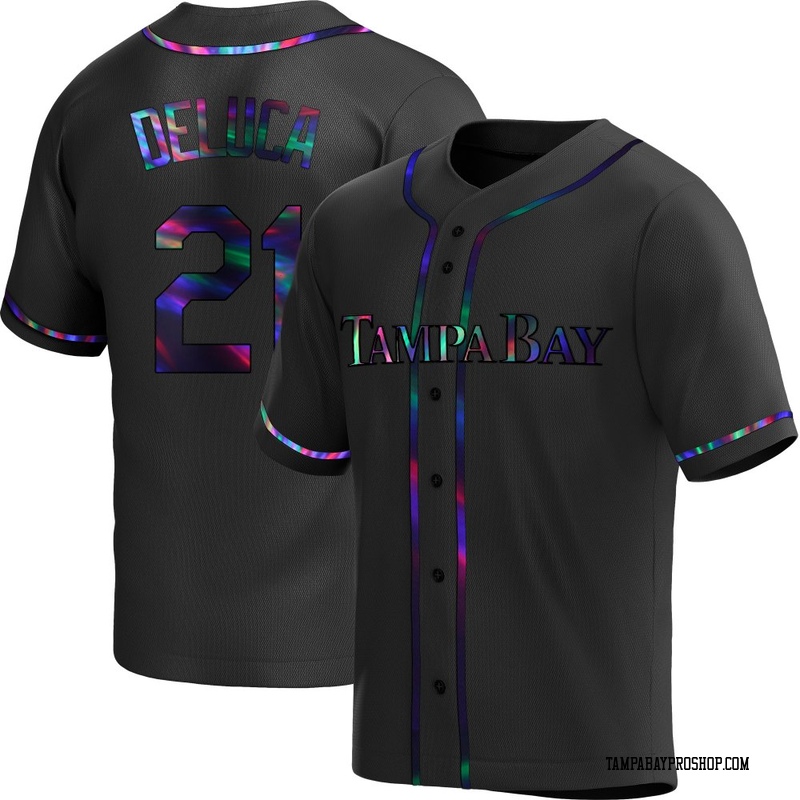 Jonny DeLuca Men's Tampa Bay Rays Alternate Jersey - Black Holographic Replica